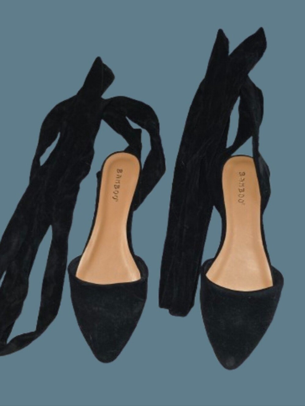 Bamboo Black Velvet Wraparound Pointed-Toe Flats Size 7.5